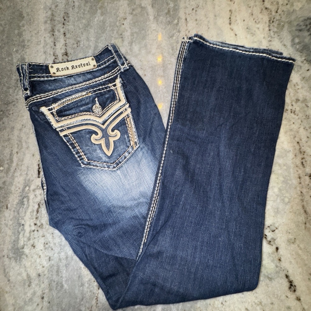 Rock Revival Kai Easy Bootcut Jeans 37 X 34 Men's Embellished Distressed Y2K